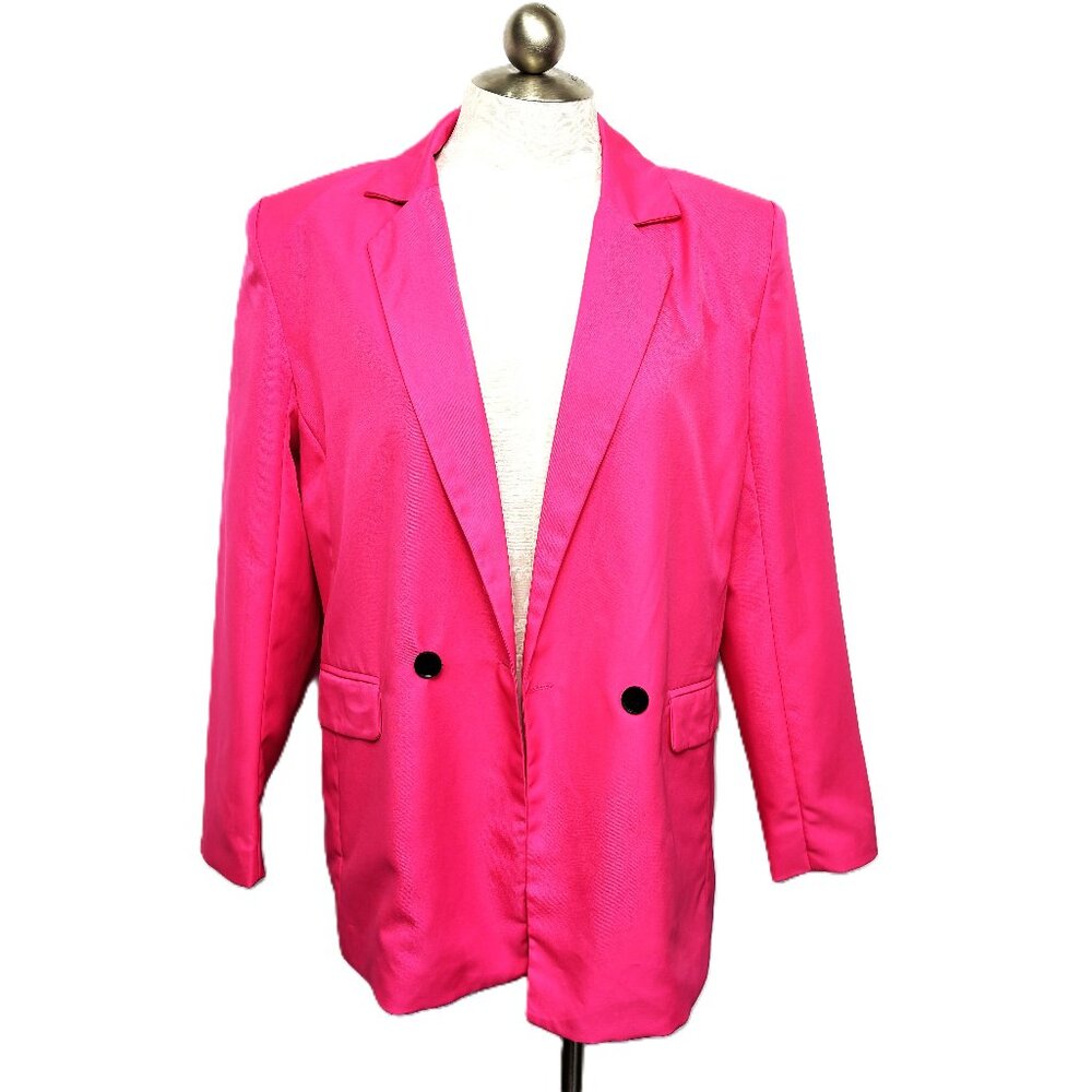 Nasty Gal Barbiecore Hot Pink Oversized Double Breasted Blazer Jacket Size 8 NWT